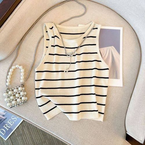 Martina Store Women's T-shirt Made Of Ribbed Cotton - Black & White