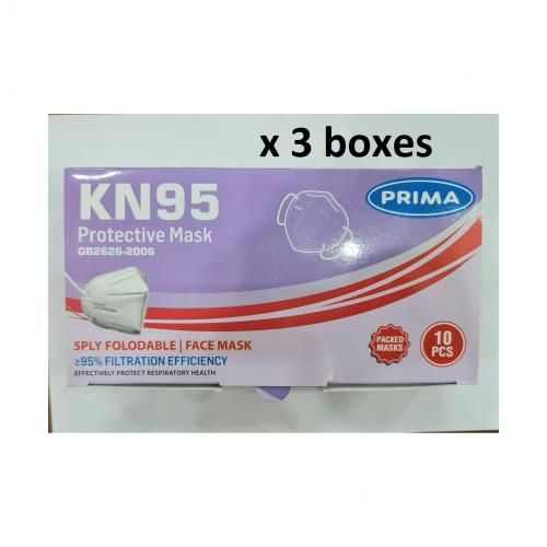 Prima Kn 95 - Protective Mask - 5 Ply Foldable  Face Mask Packed  Set 3 Boxes ×  10 Pcs
