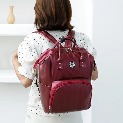 Mami Baby Metallic Waterproof Leather Bag, Burgundy