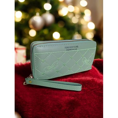 Women's Wallet Leather Stylish Multifunction 2 Zippers Turquoise color