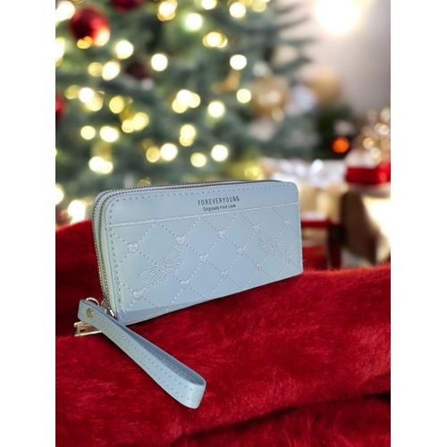 Women's Wallet Leather Stylish Multifunction 2 Zippers Blue Sky