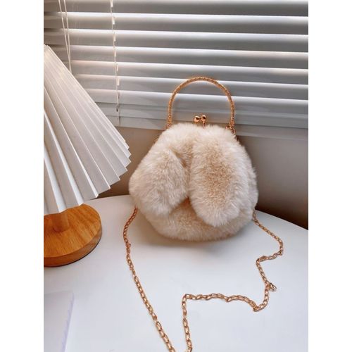 Very Chic Velvet Bag, Trendy, Rabbit Ear,  Beige Color