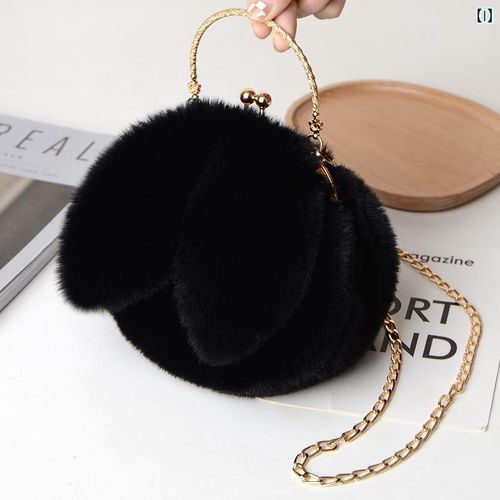 Very Chic Velvet Bag, Trendy, Rabbit Ear Black Color