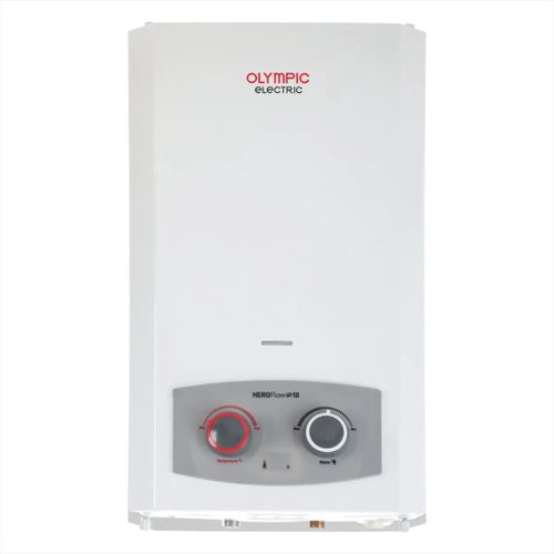 Olympic HEROFlow 10 Digital Gas Water Heater With Adaptor, 10 Liters, White - 945105584