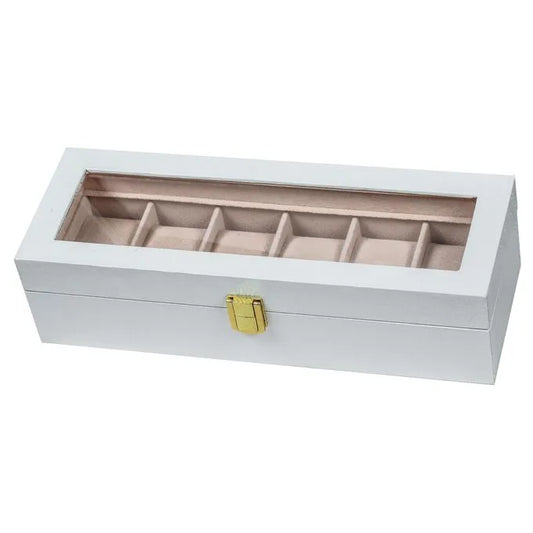 6 SLOT LEATHER WATCH ORGANIZER NEW WHITE