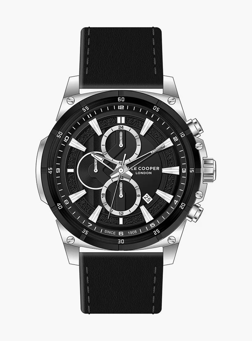 LEE COOPER Men’s Multi Function Black Dial Black Leather Watch – LC07489.451