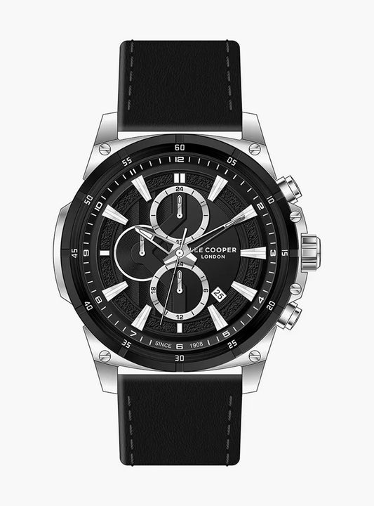 LEE COOPER Men’s Multi Function Black Dial Black Leather Watch – LC07489.451
