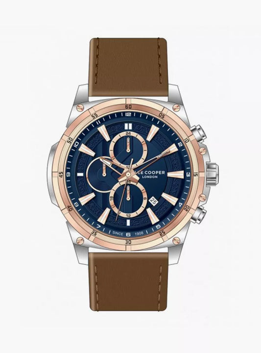 LEE COOPER Men’s Multi Function Blue Dial Brown Leather Watch – LC07489.377