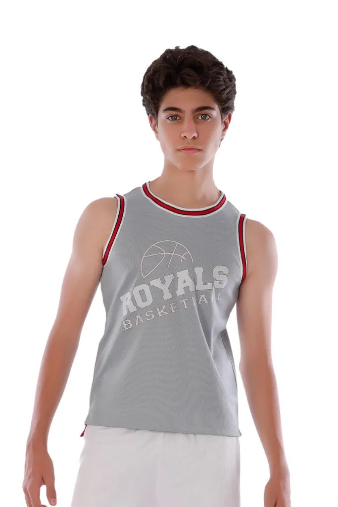 Boys’ Grey Basketball T-Shirt – Comfortable, Short-Sleeve Design