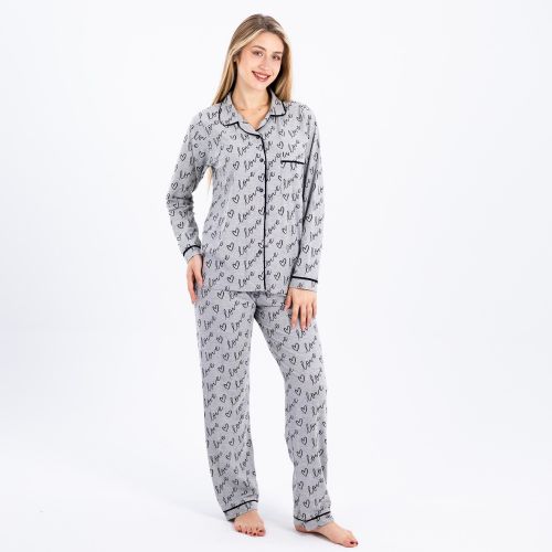 Zecotex "Cotton Pajama Set / Long Sleeve Blouse And Pants With Heart Print / Elegant & Lightweight Design / Ultimate Comfort Women's Homewear"