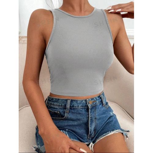 Martina Store Women's T-shirt Made Of Ribbed Cotton - Gray
