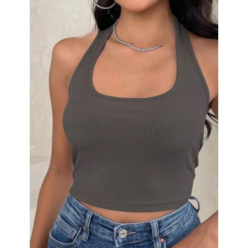 Martina Store Women's T-shirt Made Of Ribbed Cotton - Dark Grey