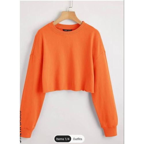 Martina Store Stylish Women Short Hoodie Round Neck - Orange