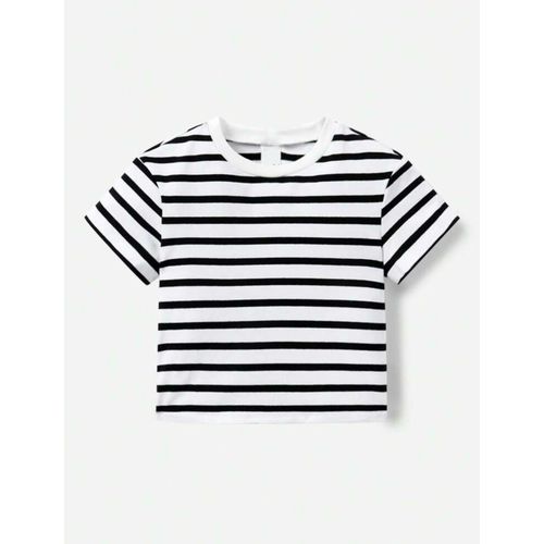 Martina Store Women's T-shirt Made Of Ribbed Cotton - White & Black