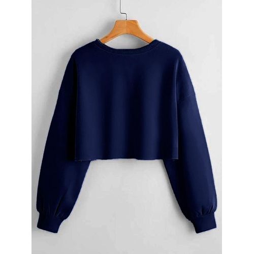 Martina Store Stylish Women Short Hoodie Round Neck - Dark Blue