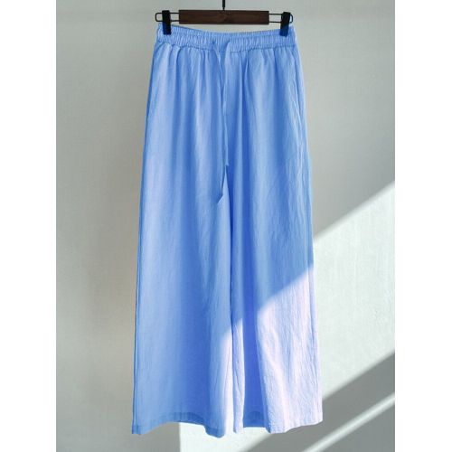Martina Store Women Sweat Pants Linen Wide Leg - Baby Blue