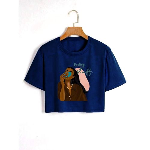 Martina Store Short Printed T-shirt For Women Cotton - Dark Blue