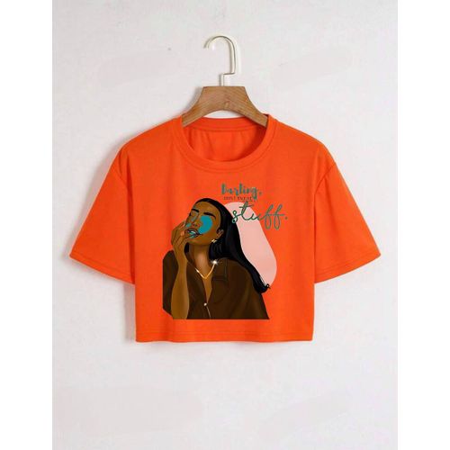 Martina Store Short Printed T-shirt For Women Cotton - Orange