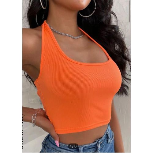 Martina Store Women's T-shirt Made Of Ribbed Cotton - Orange