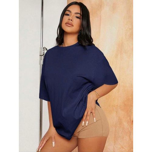 Martina Store Over Size Basic T-shirt For Women Cotton - Dark Blue