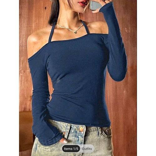 Martina Store Off-Shoulder Top Full Sleeves - Dark Blue