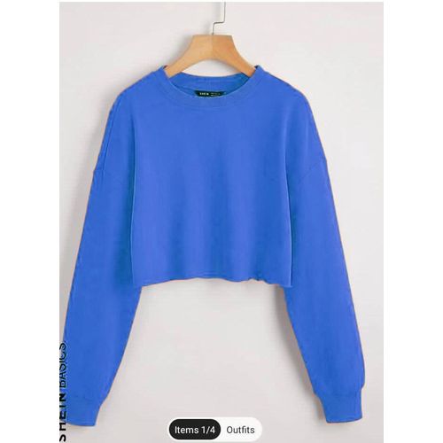 Martina Store Stylish Women Short Hoodie Round Neck - Blue