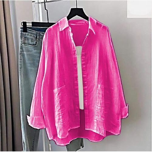 Martina Store Women Long Sleeves Linen Shirt - Fuchsia