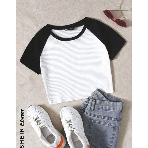 Martina Store Women's T-shirt Made Of Ribbed Cotton - White & Black