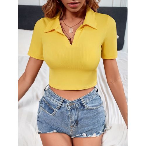 Martina Store Women's T-shirt Made Of Ribbed Cotton - Yellow
