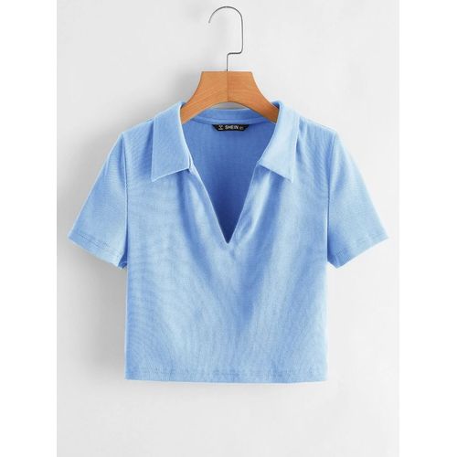Martina Store Women's T-shirt Made Of Ribbed Cotton -Sky Blue.