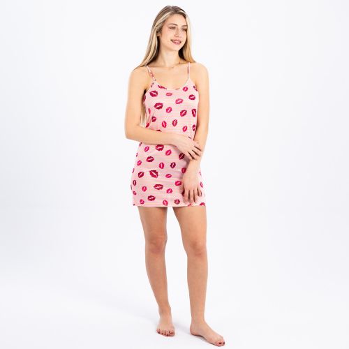 Zecotex Printed Short Nightgown Without Sleeves In Synthetic Fabric / Summer Dress & Night Outfit / Elegant Nightgown In Soft Synthetic Material