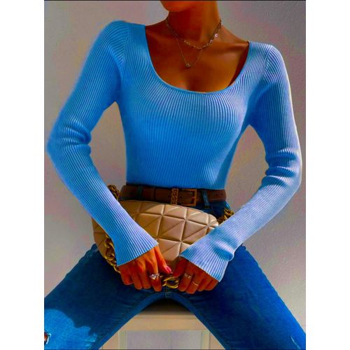 Martina Store Women's T-shirt Made Of Ribbed Cotton - Blue Sky