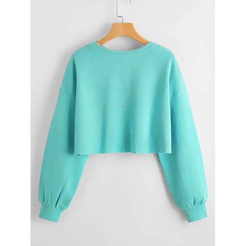 Martina Store Stylish Women Short Hoodie Round Neck - Aqua