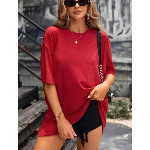 Martina Store Over Size Basic T-shirt For Women Cotton - Red