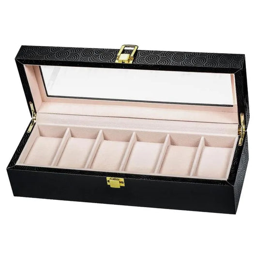 6 SLOT LEATHER WATCH ORGANIZER NEW BLACK