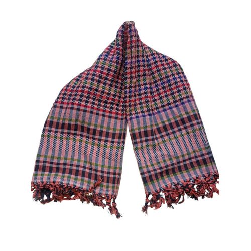 Very chic and elegant striped scarf shawl, red, yellow and navy blue