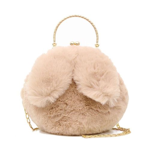 Very Chic Velvet Bag, Trendy, Rabbit Ear,  Beige Color
