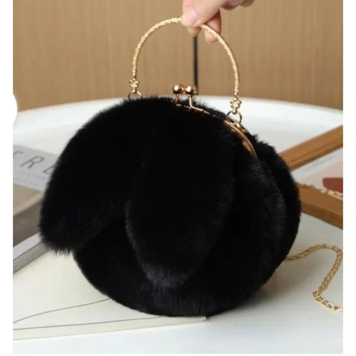 Very Chic Velvet Bag, Trendy, Rabbit Ear Black Color