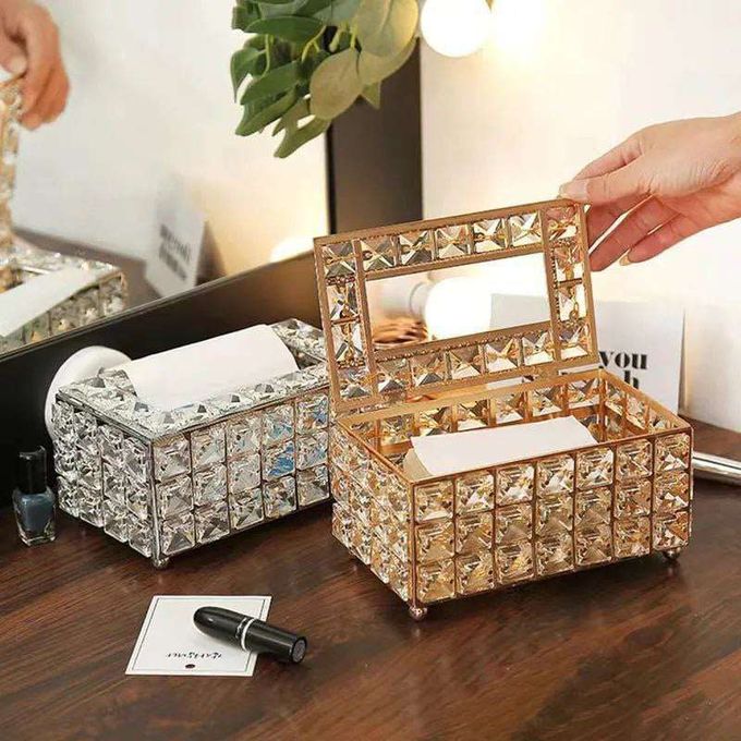 Crystal Tissue Box Made Of Plated Metal And Crystal