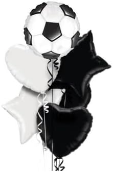 6 Pcs Black and White Soccer Balloons Set, Sports Party Decorations with Star and Heart Shape Perfect for Birthdays, Cheerleading Parties, Special Events for Football Fans