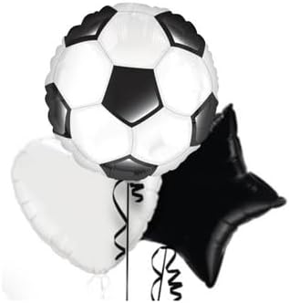 Football Balloons Set of 3 Black and White Soccer Balloons Sports Party Decorations Star and Heart Shape Perfect for Birthdays, Cheerleading Parties, Special Events for Football Fans