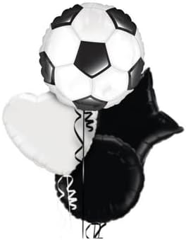 Soccer Balloons Set of 4 Black and White Soccer Balloons Soccer Party Decorations Star Heart Sports Party Decorations Perfect for Birthdays, Cheerleading Parties, Special Events for Football Fans