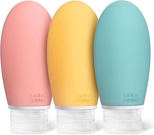 100ml Silicone Travel Bottle for Toiletries, 3 Pack Leak Proof Refillable Travel Containers Squeezable Travel Accessories for Shampoos, Conditioner and Cream, BPA Free and TSA Approved