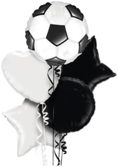 5 Pcs Black and White Soccer Balloons Set, Sports Party Decorations with Star and Heart Shape Perfect for Birthdays, Cheerleading Parties, Special Events for Football Fans