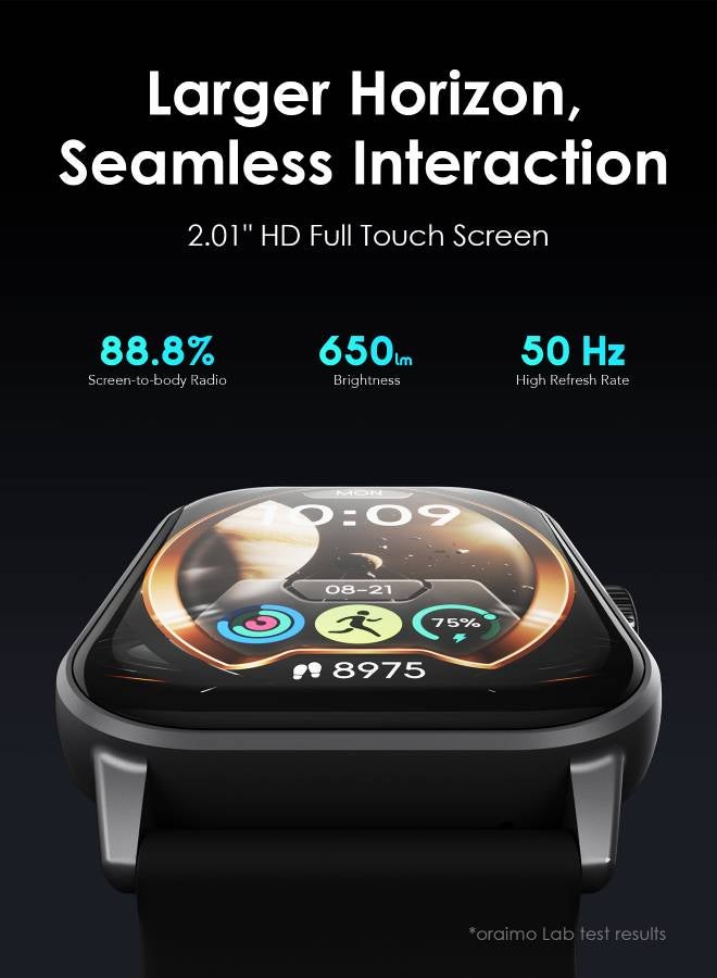 Oraimo Watch 5 2.01-Inch Waterproof HD Smartwatch, Light Chrome Black