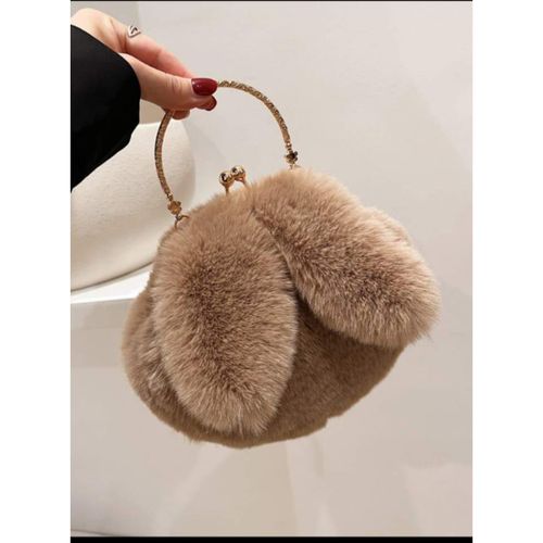Trendy Chic And Modern Velvet Bag With Stuffed Rabbit Fur