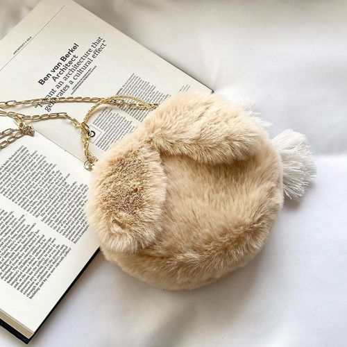 Very Chic Velvet Bag, Trendy, Rabbit Ear,  Beige Color