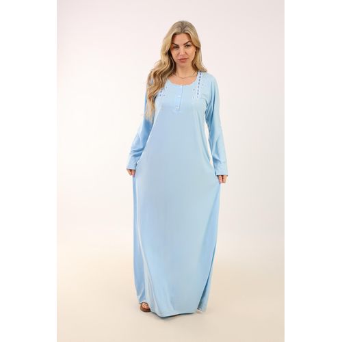 Zecotex "Summer Maxi Abaya / Light Blue Embroidered Long Dress / Elegant Long Sleeves / Viscose Maxi Dress / Lightweight Fabric For Maximum Comfort / Women's Loungewear"