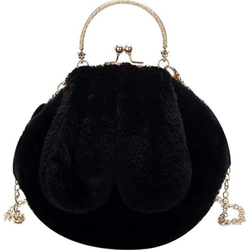 Very Chic Velvet Bag, Trendy, Rabbit Ear Black Color