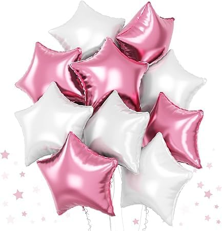 "White and Pink Star Balloons Set – 12 Pieces Practical and Easy to Inflate for Event and Party Decorations"